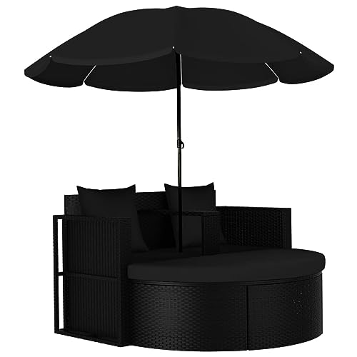 YWMLFZ Black Patio Bed with Parasol Poly Rattan Soft and Comfortable for Outdoor Backyard Gardens