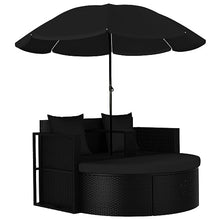 YWMLFZ Black Patio Bed with Parasol Poly Rattan Soft and Comfortable for Outdoor Backyard Gardens