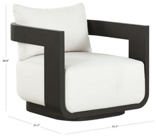 SAFAVIEH Couture Outdoor - Leilani Barrel Back Lounge Chair - Dark Grey & White Removable Cushion - Modern Aluminum Patio Chair for Deck, Porch & Backyard, 16.9" Seat Height (CPT4028A)