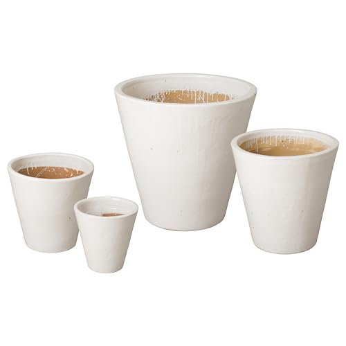 Emissary Home and Garden 26in. L x 26in. H White Stoneware Round Planters with High-fire Treatment (Set of 4)