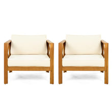 callmego Premium Outdoor Dining Chair Made from Solid Acacia Wood with Weather-Resistant Finish and Comfortable Cushioned Seat (Beige + Teak + Acacia Wood + Fabric + Waterproof Fabric-1)
