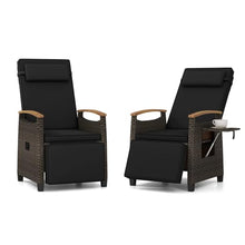 ORALNER Patio Reclining Wicker Chair, Outdoor Rattan Chaise Lounge Recliner with Adjustable Backrest & Footrest, Flip Side Table and Soft Cushions, for Backyard, Porch, Lawn, Poolside (2, Black)