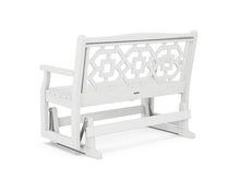 Martha Stewart by POLYWOOD Chinoiserie 48" Outdoor Glider, White, Durable HPDE All-Weather Patio Furniture, Swinging Bench with Latticework Back for Backyard, Garden, 2 Person Seating, Made in the USA