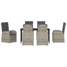 FUDUGEHMIOFWFJJ Garden Dining Set 7 Pcs Grey Outdoor Furniture with Cushions, Poly Rattan Patio Set with Tempered Glass Table for Backyard, Terrace, BBQ, Modern All-Weather Dining Chairs and Table