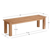 Afuera Living Contemporary Outdoor Dining Bench, 80" Teak Wood with Natural Oil Finish, Sustainable Plantation-Grown Teak, Chunky Base, Seats 3, Rustic Style Patio or Backyard Seating