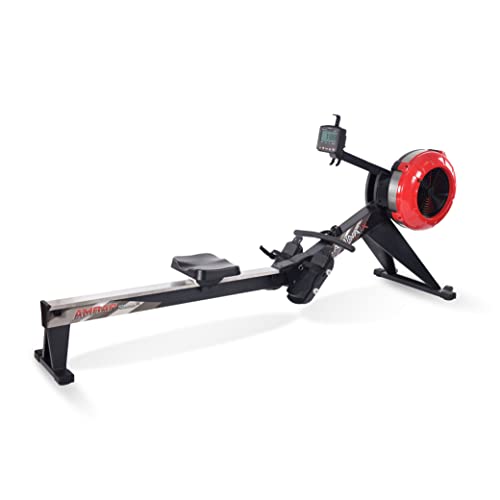 Stamina X AMRAP Rower Machine with Smart Workout App - Foldable Rowing Machine, Black, Red