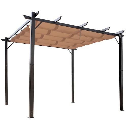 Outsunny 10' x 10' Aluminum Patio Pergola Retractable Canopy Brown
