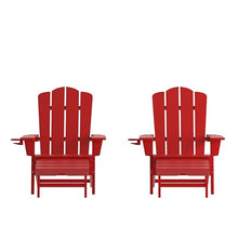 Taylor & Logan Nellis Adirondack Chair with Cup Holder and Pull Out Ottoman, All-Weather HDPE Indoor/Outdoor Lounge Chair in Red, Set of 2