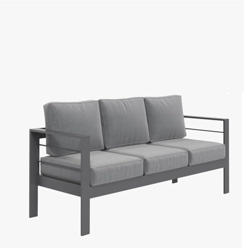 callmego Premium All-Weather Wicker Patio Loveseat with Thick Cushioned Seating and Rust-Resistant Aluminum Frame for Outdoor Living Spaces (Gray+Gray + Olefin-1)