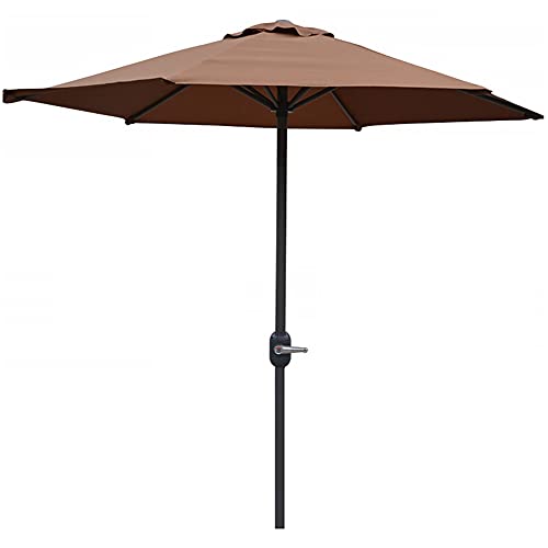 USZWBY 2m/6.6ft Small Patio Garden Parasol,Balcony Table Umbrella with Hand Crank,6 Ribs,Outdoor Sun Shade Umbrella Parasol for Backyard,Pool (Brown)