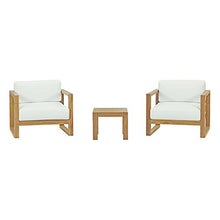 Modway Upland Teak Wood Outdoor Patio 3-Piece Sectional Sofa Set with Cushions in Natural White