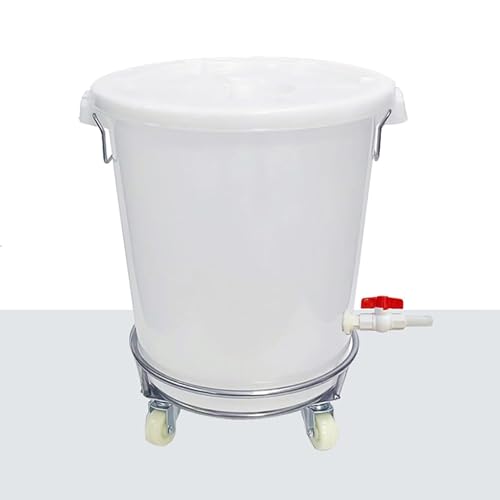 DIROVO Rain Barrels Rain Collection Barrel with Stand,12/17/24/32 Gallon Water Storage Drum with Lid & Casters,Durable Plastic Tank(White,55x68cm/22x27in)