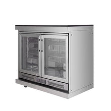 Outdoor Kitchen Island Double Door Beverage Refrigerator Cabinet Granite Countertop Undercounter Cooler Generous Capacity Wheels Glass Shelves Digital Control Patio Bar Storage Station Mobile (Silver)