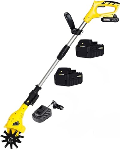 MekUk Garden Tiller & Cultivator Cordless Garden Cultivator, Electric Garden Cultivator for Gardens, Vegetable Plots (Two Batteries). for Garden Care Compacted Soils and Lawn Yard