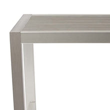 Benjara BM287805 Patio Kylo 59 Inch Outdoor Bar Table, Aluminum Frame, Plank Surface, Large, Gray and Brown