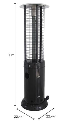 77'' Tall Commerical Grade Glass Tube Patio Heater, Heavy-Duty Construction, Glass Tube in Black, Wheels, Regulator and Hose