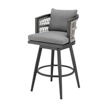 HomeRoots 37" Gray Metal Swivel Outdoor Counter Height Bar Chair with Footrest Grey