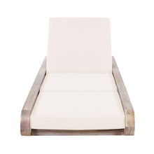 Merax White Finish Acacia Wood Chaise Lounge - 1 Pcs Frame + 1 Pcs 4" 3-Fold Cream Water-Resistant Cushion, 400lbs Capacity, Adjustable Outdoor Recliner for Patio Poolside Backyard