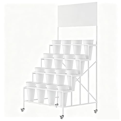 Metal 4 Tier Flower Display Stand With Wheels & Billboard, Plant Shelf
