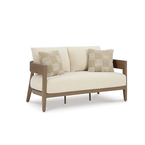 Signature Design by Ashley 1-Piece Wood-Look Outdoor Loveseat with Cushion