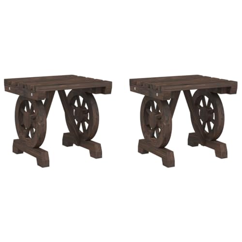 HKTMGDNG 2-Piece Solid Fir Wood Patio Footstools Wagon Wheel Ottomans
