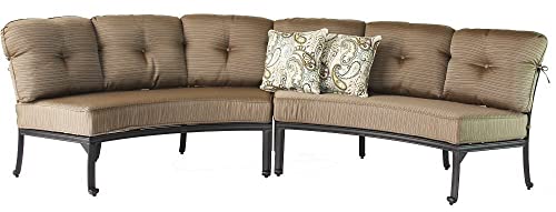 Elizabeth Outdoor Patio 2pc Curve Sofas Dark Bronze Cast Aluminum, Walnut Cushions
