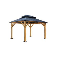 Pavilion Gazebo Wooden Coated Fir Wood Carport Steel Frame Canopy with Steel Double Roof Outdoor Permanent Metal Pavilion