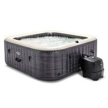 Intex Rechargeable Handheld Pool Vacuum Cleaner with 2 Brush Heads and PureSpa Plus 6 Person Inflatable Square Hot Tub with 170 AirJets Gray