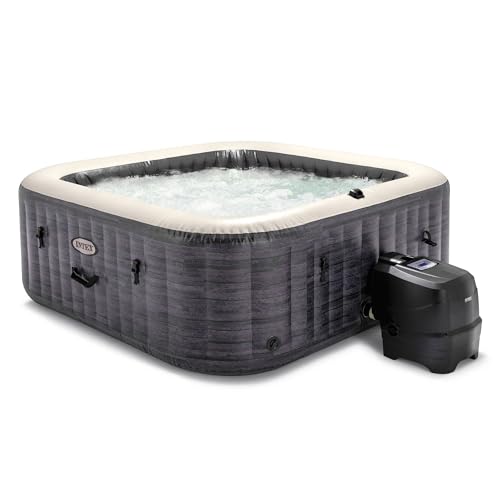 Intex Rechargeable Handheld Pool Vacuum Cleaner with 2 Brush Heads and PureSpa Plus 6 Person Inflatable Square Hot Tub with 170 AirJets Gray