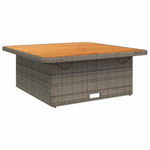 VGLQNRPT Patio Coffee Table with Lift Top, Adjustable Height Garden Dining Table, Poly Rattan and Acacia Wood, Gray, 43.3" x 43.3" x 15.7"/28"
