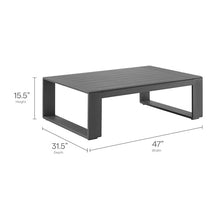Modway Lirienne Aluminum Outdoor Coffee Table in Gray - 47 Inch Weather-Resistant Modern Rectangle Patio Table with Slatted Top