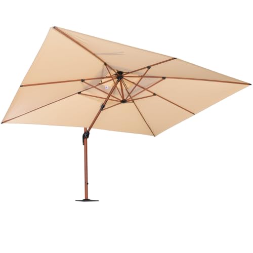 OROTLECT 156'' x 120'' Double Top Wood Pattern Rectangle Umbrella With Steel Plate Base,Beige