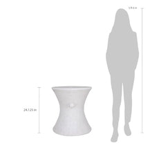 MPG Planters Oyster White Stone Round Plaster Outdoor Bistro/Umbrella Table
