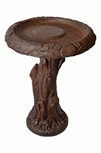 Solid Rock Stoneworks Timber Wood Birdbath- 24" Tall x 18" d- Walnut