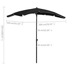 SDVantage Black Garden Parasol-Outdoor Patio Umbrella Uv Protective Cover with Steel Pole Tilting Function Crank System Included - Ideal for Gardens, Decks, and Patios, 200X130 Cm