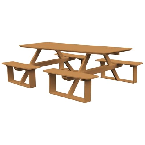 Keystone Amish Co. 8ft Poly Lumber Rectangular Walk-in Picnic Table, Amish Handcrafted HDPE Recycled Plastic, Heavy Duty Outdoor Dining Table with Benches, Seats 8, Cedar