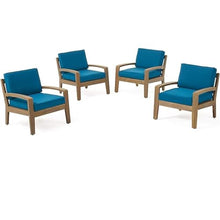 roomfitters Grenada Acacia Wood Outdoor Club Chairs, Set of 4, Luxury Deep Seated Patio Armchairs, Modern UV-Resistant Garden Lounge Set