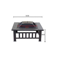Garden Fire Pit Grill Bowl Grill Barbecue Rack Fire Pits,32" Outdoor Fire Pit Metal Square Firepit Wood Burning Backyard Patio Beaches Camping Picnic Bonfire Stove with Spark Screen Cover