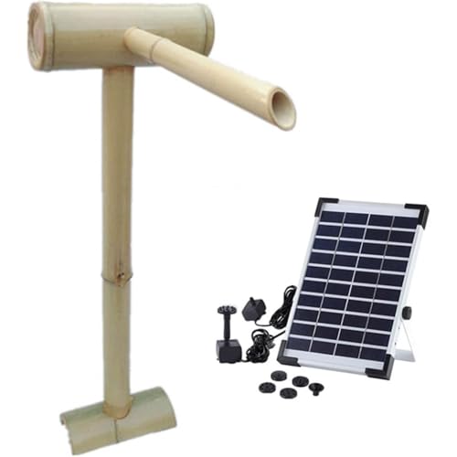 GenSDH Bamboo Fountain Kit, Bird Bath Bamboo Water Feature, Solar Zen Garden Fountain, Flowing Water Decoration with Pump, Outdoor Waterfall Spout, for Pond, Patio, Backyard, 23,15.7in