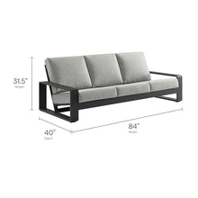Modway Lirienne Aluminum Outdoor Sofa in Light Gray Gray - Weather-Resistant Modern 3-Seater Patio Couch with Removable Cushions