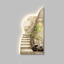 FILWY 3D Wall Art Decor with LED Light, Large Landscape Painting for Living Room, Bedroom, Corridor & Entrance, Vertical Design, 27.61x55.1in (Khaki 23.6x47.2in)