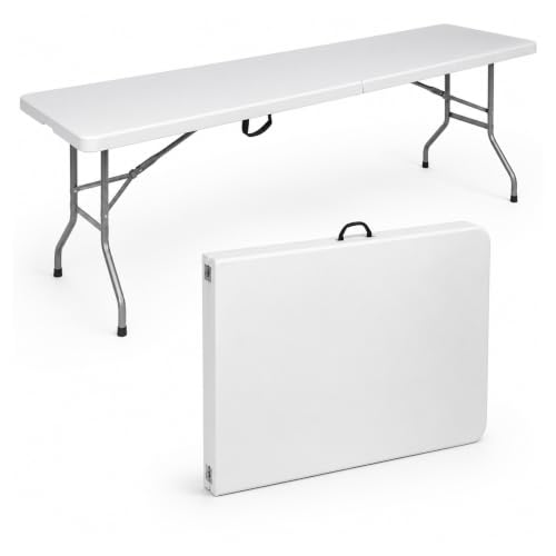 New Home Era Folding Utility Table, 8ft Fold-in-Half Portable Plastic Picnic Party Dining Camp Table, 8 feet Folding Table Portable Plastic Indoor Outdoor Picnic Party Dining Camp Tables (4 Pack)