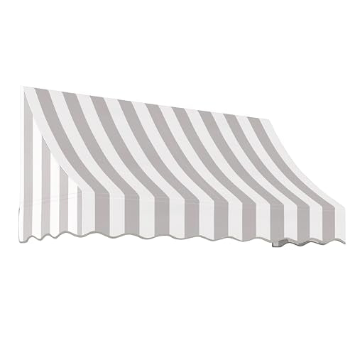 Awntech 8' Nantucket (100.5"-31"-24") Curved Slope Fixed Awning, Gray/White Stripe
