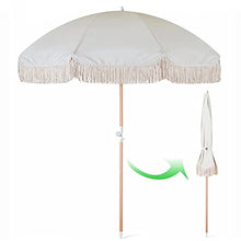 USZWBY 6.6ft/200cm Beach Umbrella Wood Parasol Tilt/Folded,Outdoor Garden Umbrella with Tassels,Patio Umbrella Waterproof/Windproof,Beige,Without Base