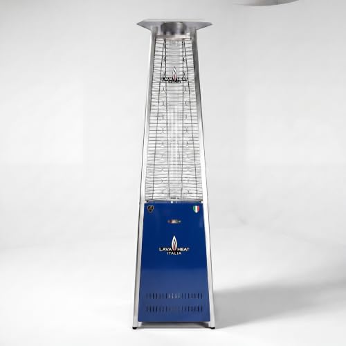 The 2G 92 Inch Amalfi Studio Collection Patio Heater by Lava Heat Italia, Liquid Propane Custom Powder-RAL 5002 Sapphire Blue Coated Flame Tower, Designer 92-Inch Italian Outdoor Heater