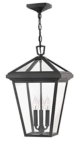 Hinkley Alford Place 2562MB Large Outdoor Hanging Lantern, Adjustable 60" Chain, Die Cast Aluminum Frame, Sealed Clear Glass, Museum Black