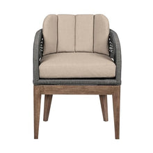 Benzara Kimi 23 Inch Outdoor Patio Dining Chair with Olefin Cushions Woven Rope Brown Gray Taupe