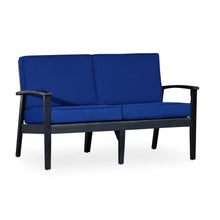 Kaimei Eucalyptus Loveseat with Cushions, Navy Cushions, Finish - Deep Seat Outdoor Sofa for Patio, Backyard, Porch