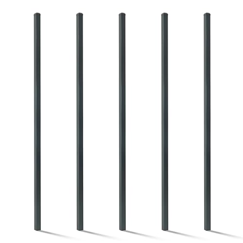 Fencer Wire Pack of 5 Heavy Duty 8FT Outdoor Steel Fencing Border Post, 16 Gauge Anti-Rust Metal Fence Post, 2” Diameter Decorative Garden Fence Post