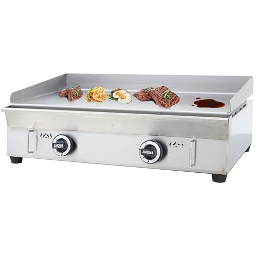 HQHAOTWU Countertop Gas Griddle LPG Gas Griddle Outdoor Flat Cooking Grill Griddle 2000Pa Stainless Steel BBQ Plate Grill 50-300℃ Temperature Controllable Camping Natural Gas Griddle with 2 Burners